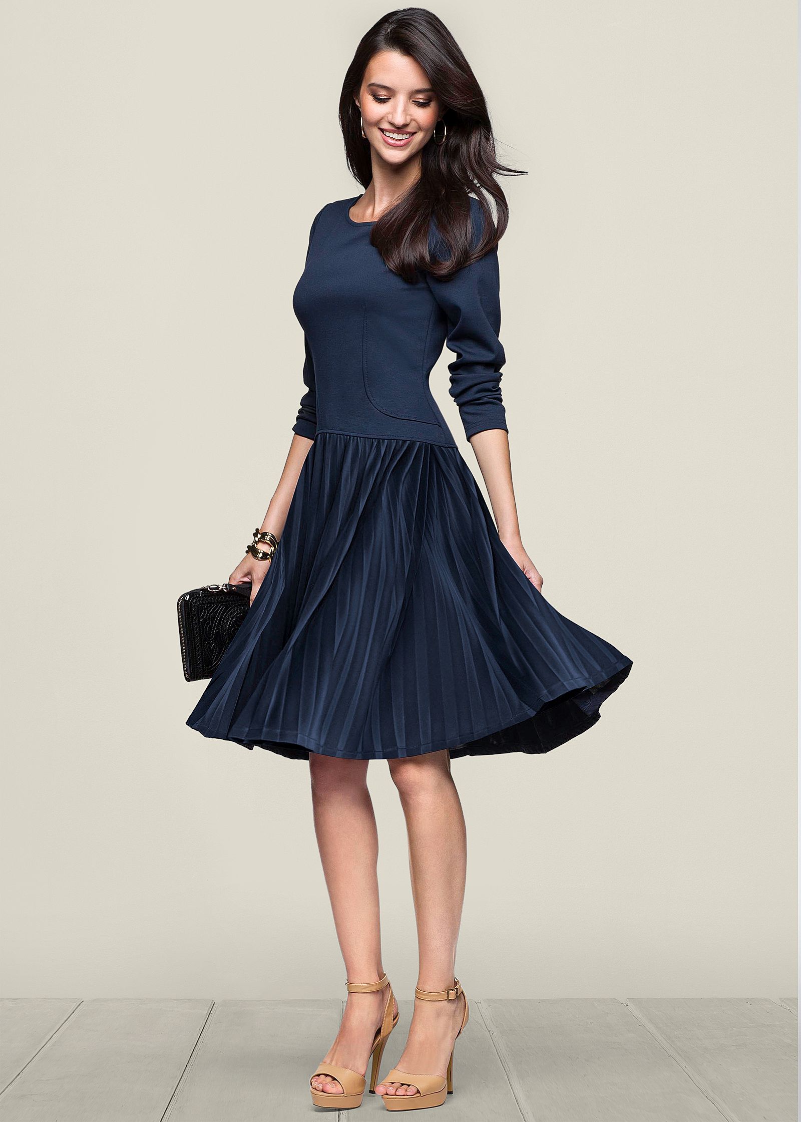 navy blue flare dress