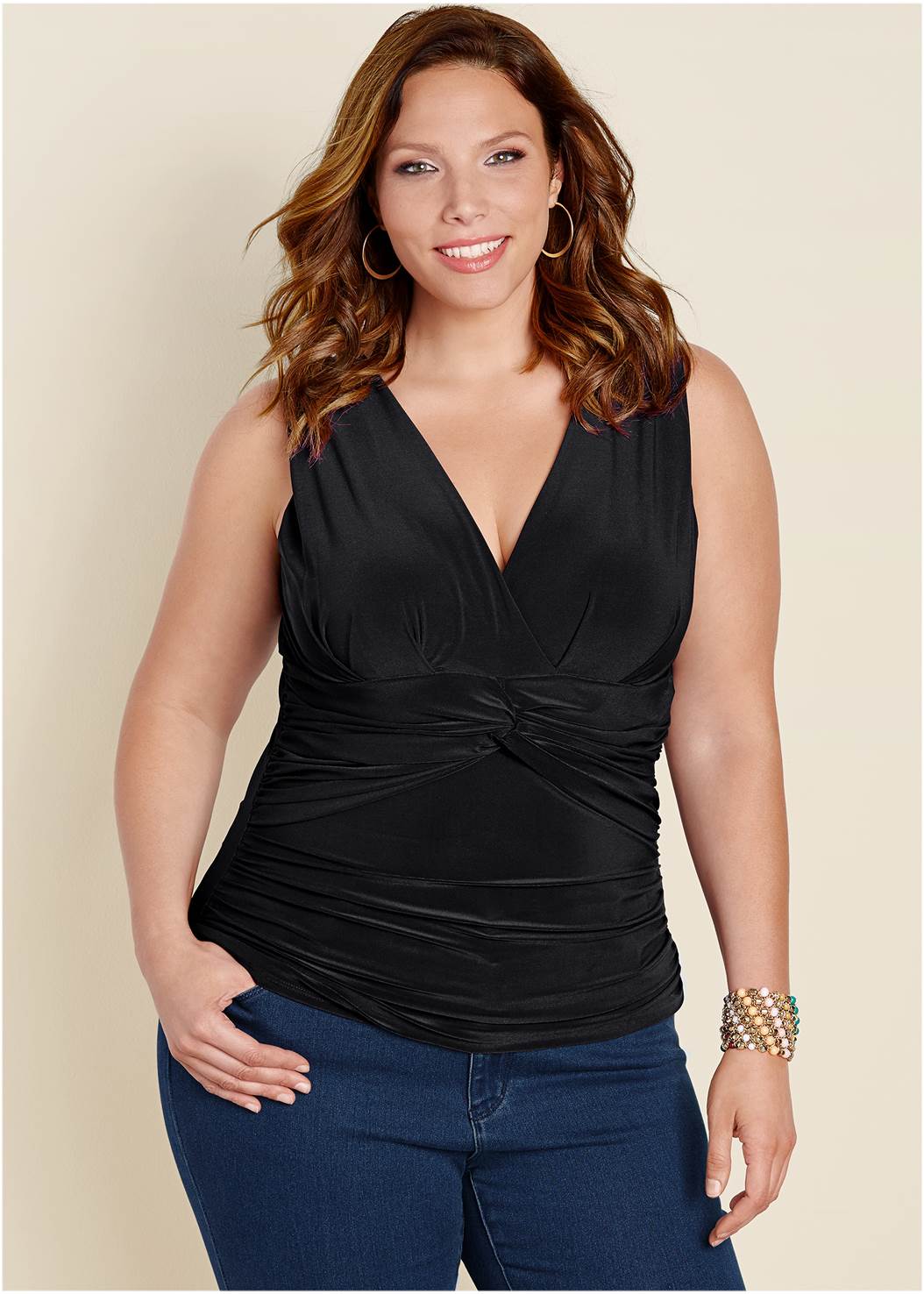 Plus Size Knot Front Sleeveless Top | VENUS