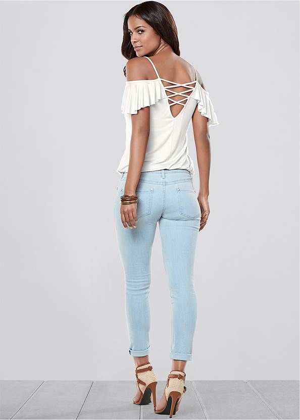 Back View Ruffle Cold-Shoulder Top