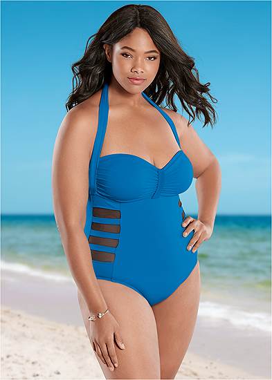 Plus Size Mesh Side One-Piece