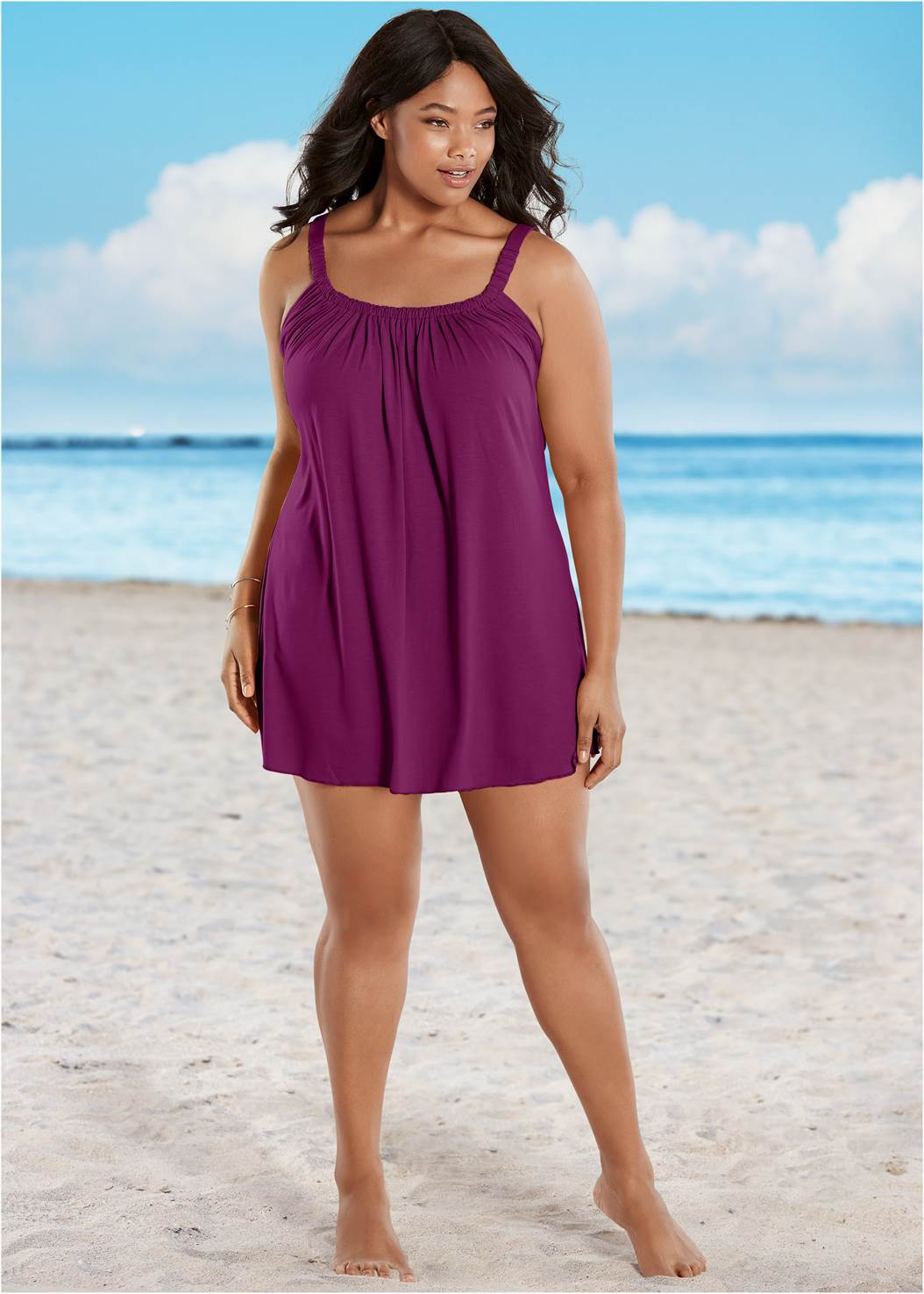 Plus Size Gathered Neckline Cover-Up Dress Cover Up | VENUS