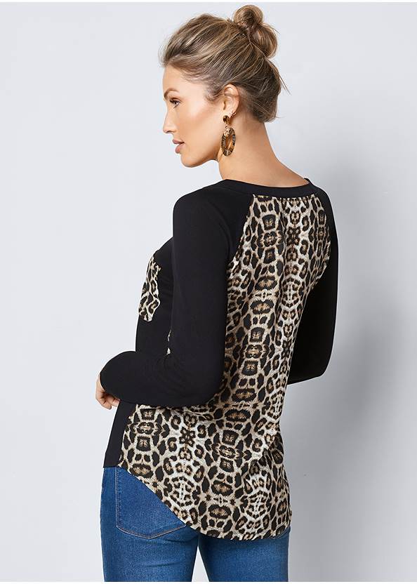 Alternate View Printed Back Boat Neck Top