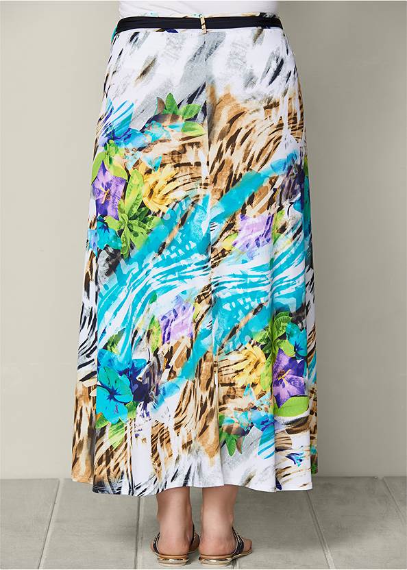 Back view Belted Print Maxi Skirt