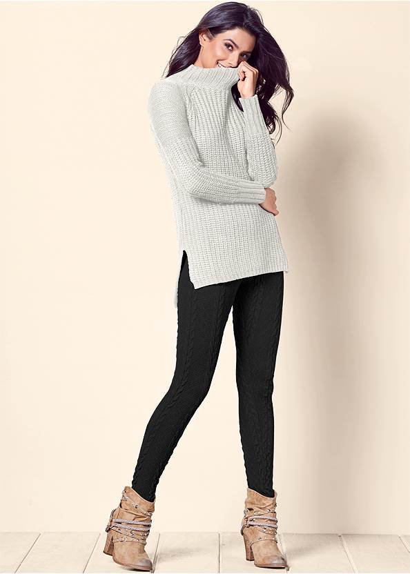 Front view Mock-Neck Ribbed Sweater
