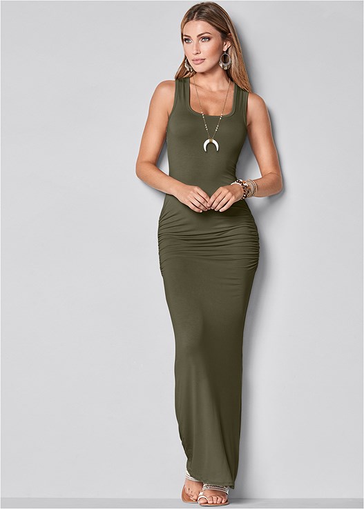 Ruched Tank Maxi Dress in Olive | VENUS