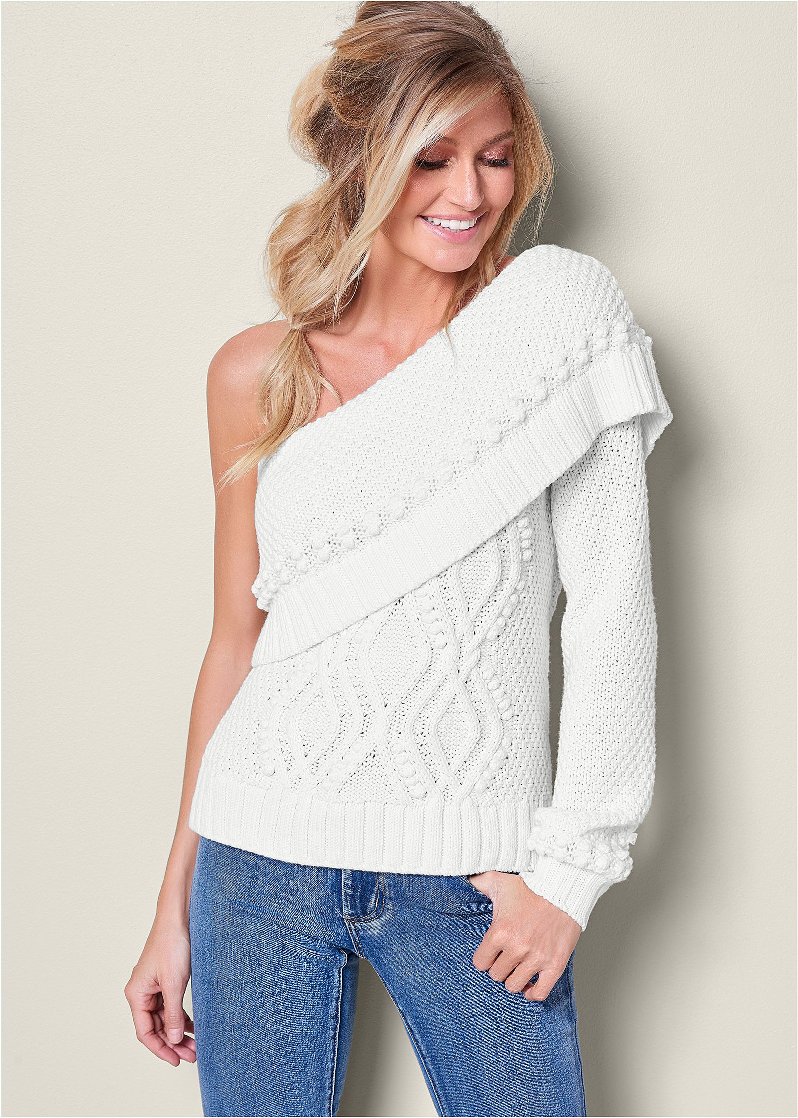 ONE SHOULDER SWEATER in Off White VENUS