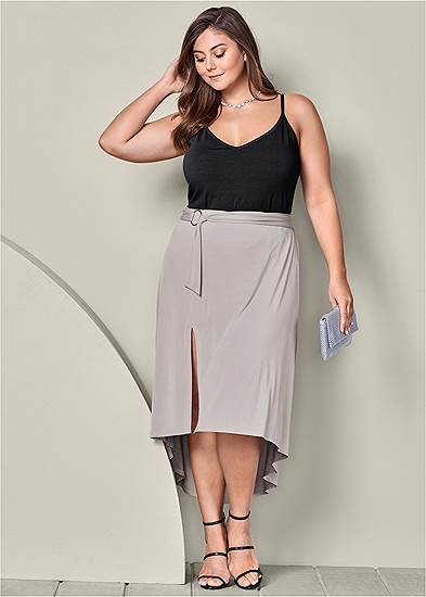 Plus Size Belted High-Low Maxi Skirt