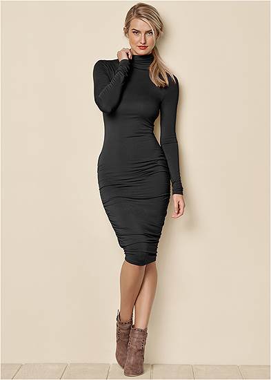 Plus Size Long Sleeve Ruched Dress
