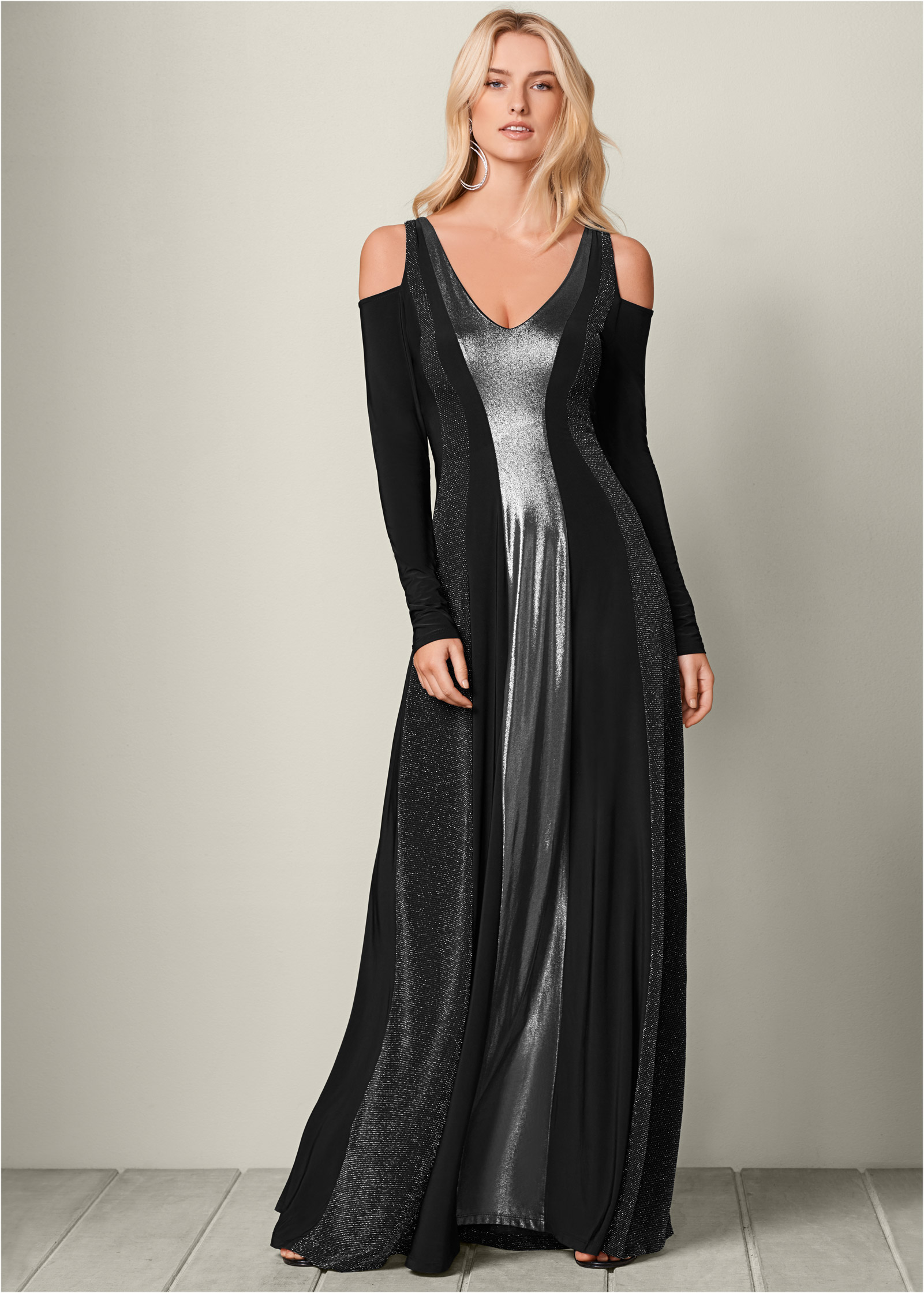 silver and black long dress