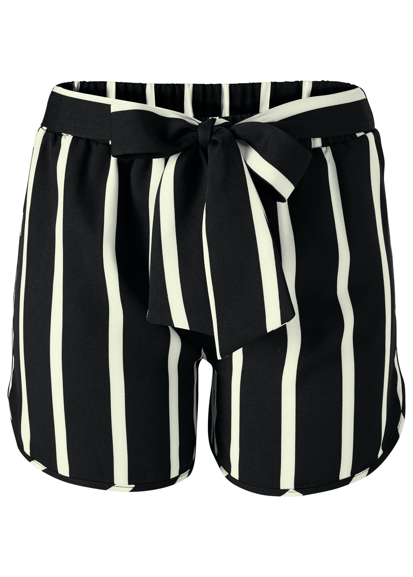 Belted Stripe Shorts - Black & White | VENUS