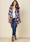 Front view Plaid And Fringe Cardigan