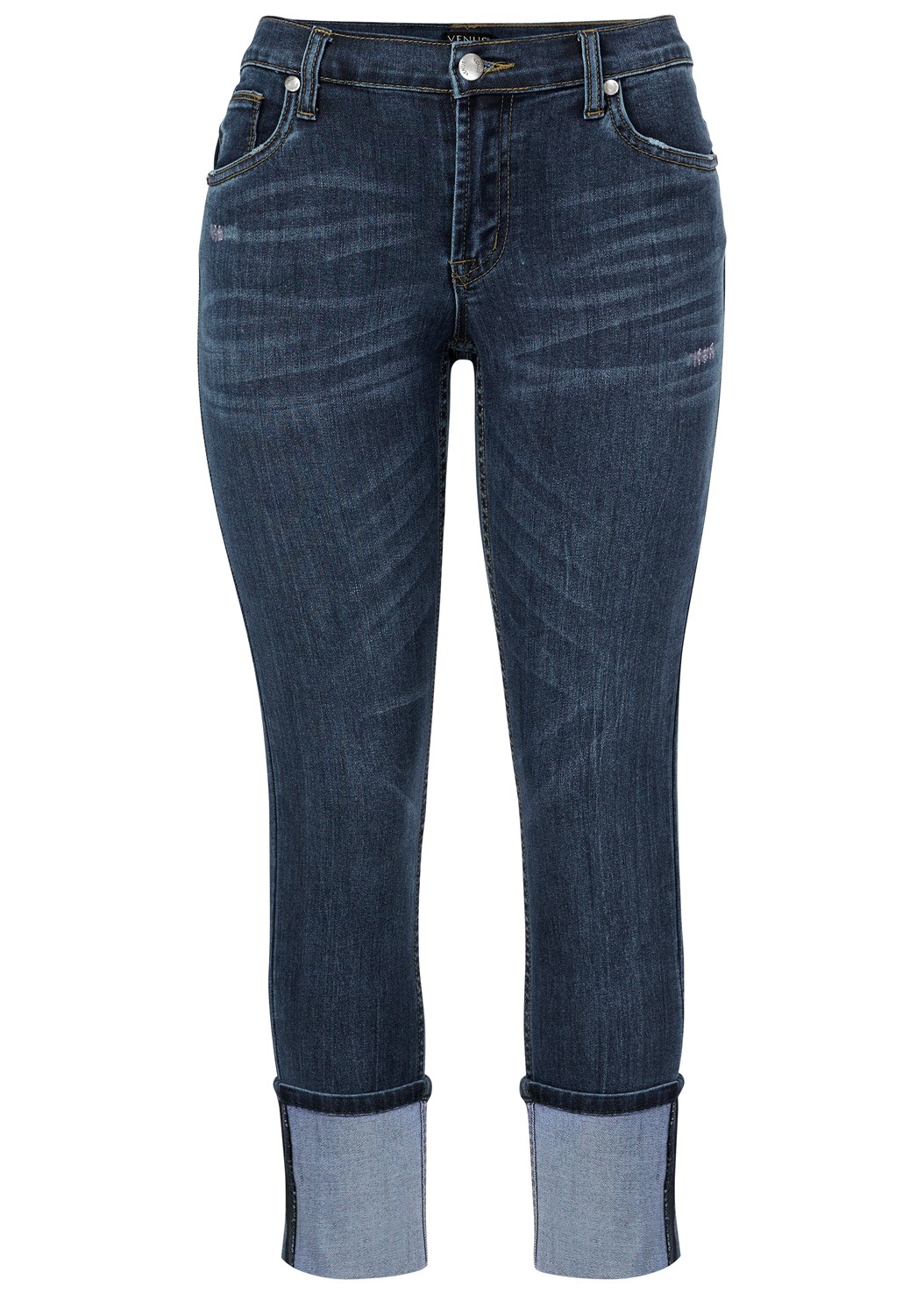 Plus Size Deep Cuff Jeans in Dark Wash | VENUS
