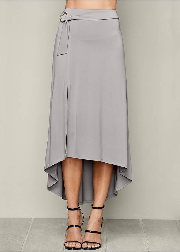 Alternate View Belted High-Low Maxi Skirt