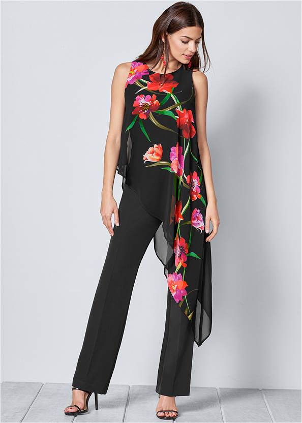 Front view Chiffon Overlay Jumpsuit