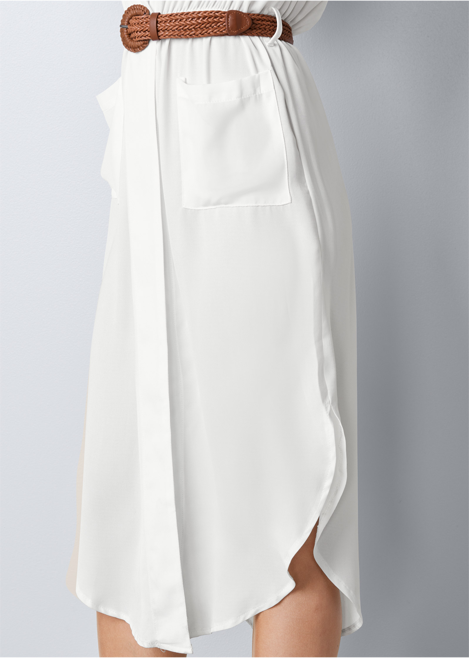 BELTED MIDI SHIRT DRESS in White | VENUS