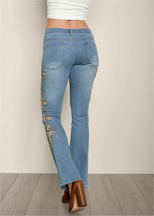 Embroidered Bootcut Jeans in Denim Blue | VENUS