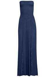 Sleeveless Smocked Jumpsuit With Lace Detail in Navy | VENUS