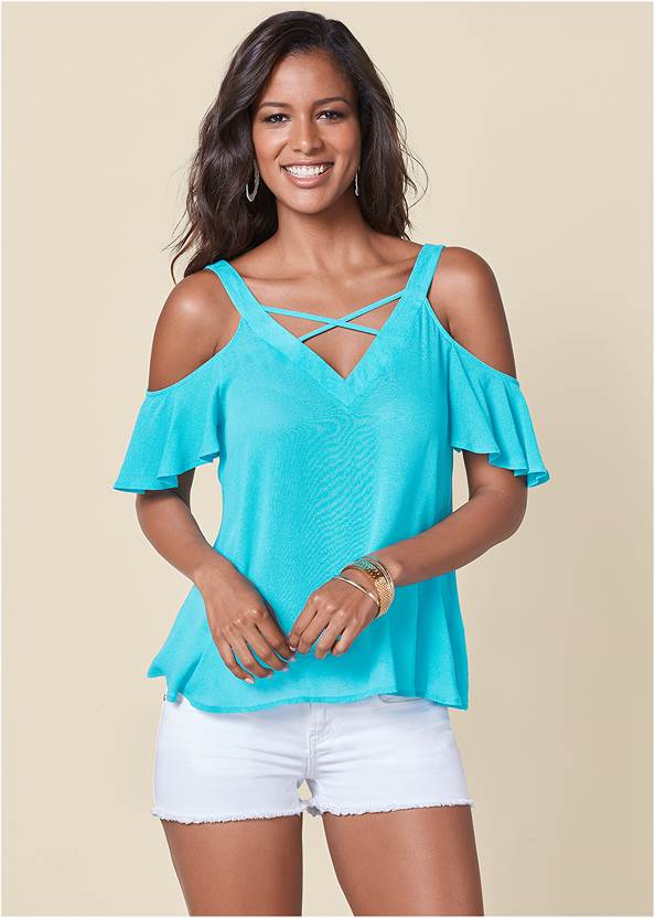 Front View Strappy Detail V-Neck Top
