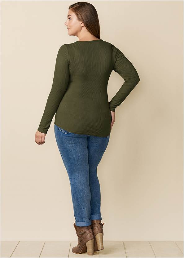 BACK View Ribbed Henley Top