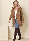 Front View Faux-Suede Fringe Cardigan