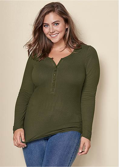 Plus Size Ribbed Henley Top
