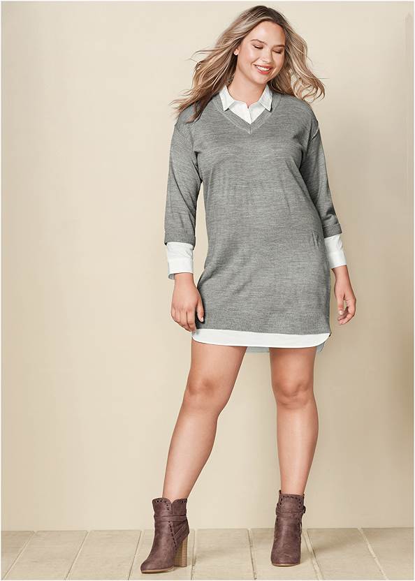 Front View Layered Sweater Dress