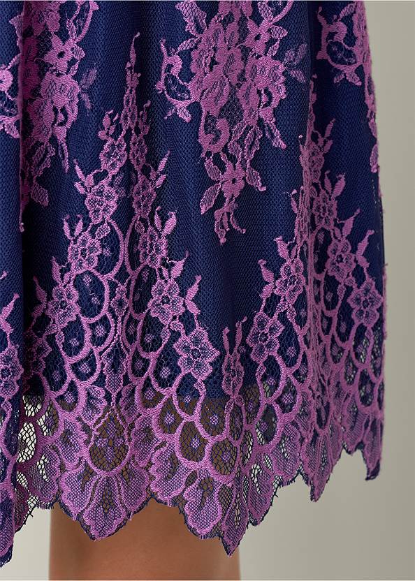 Cold Shoulder Lace Dress in Navy & Purple | VENUS