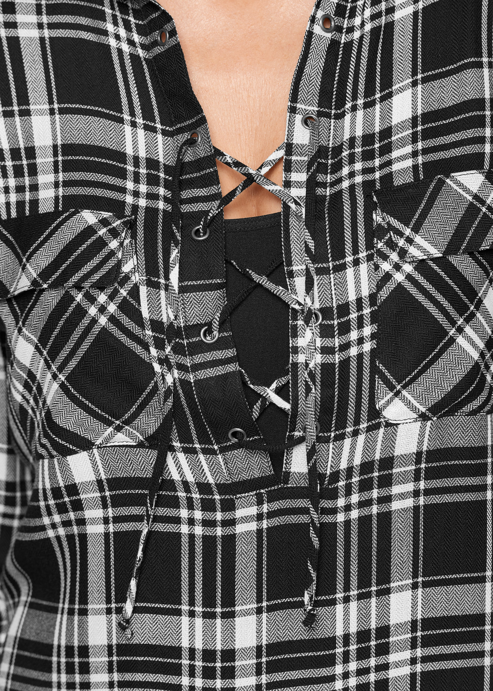 plaid lace up top