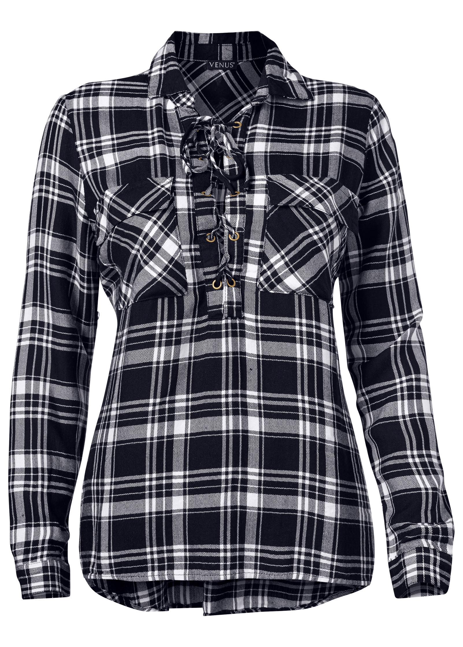 plaid lace up top