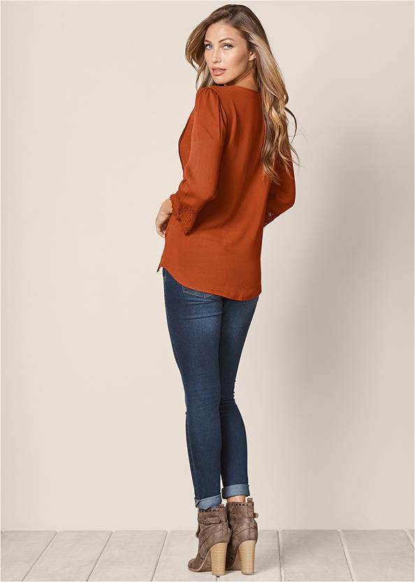 Back View Lace Detail Button-Up Top