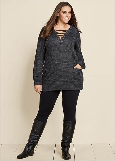 Plus Size Lace-Up French Terry Dress