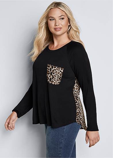 Plus Size Printed Back Boat Neck Top