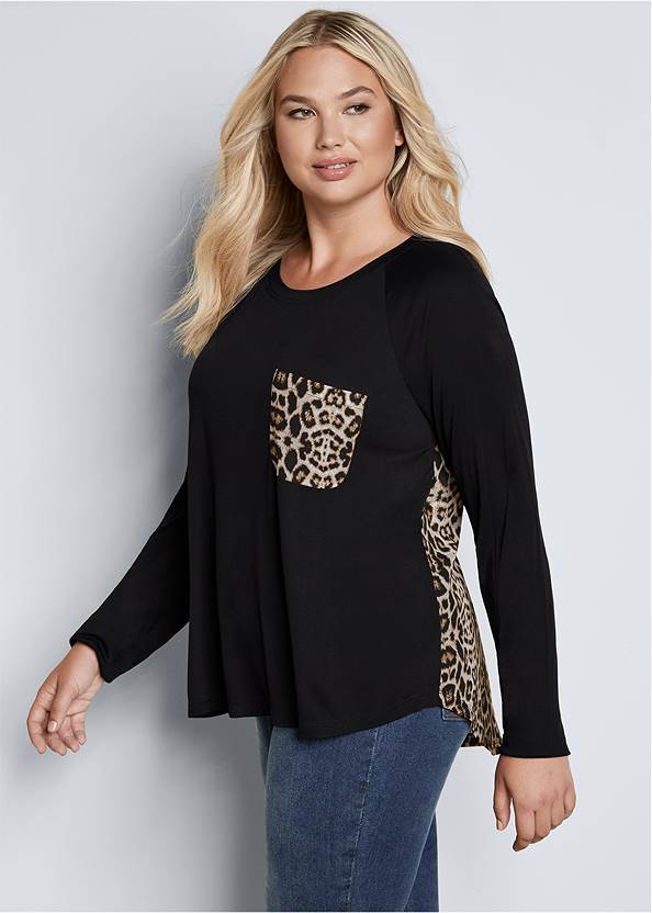 Front View Printed Back Boat Neck Top