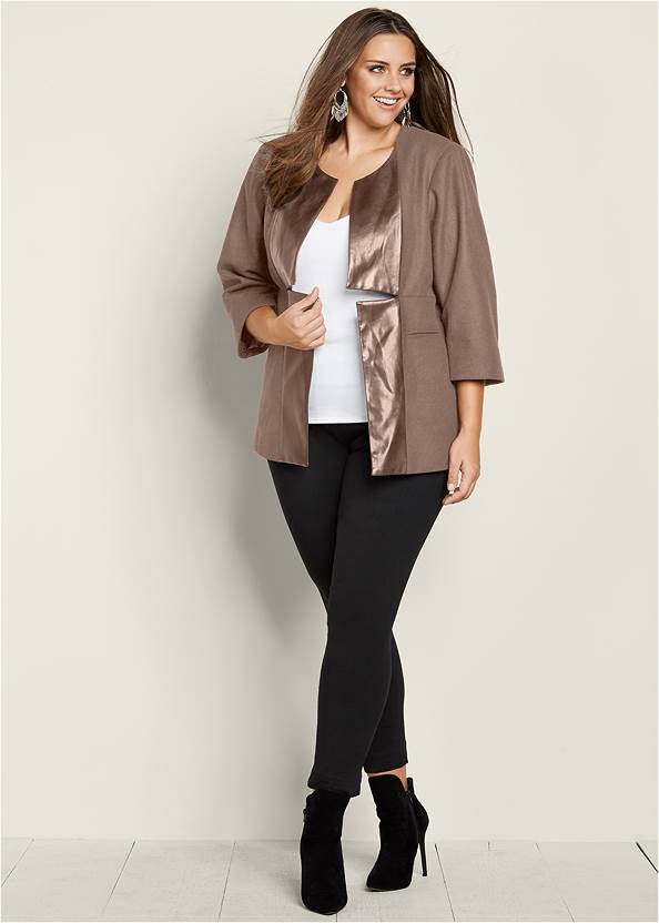 Faux-Leather Trim Jacket,Mid-Rise Slimming Stretch Jeggings