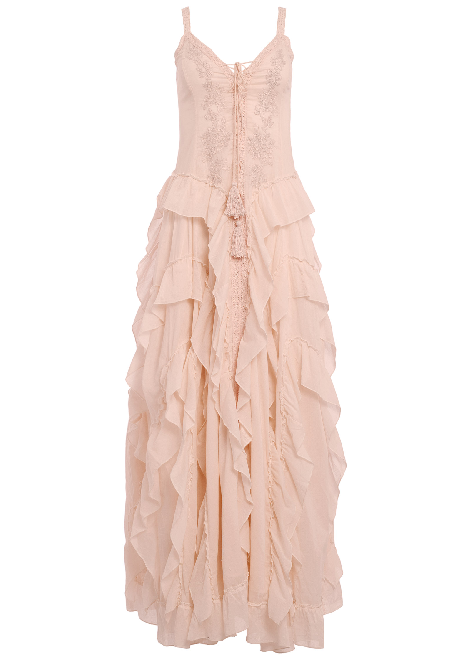 venus lace up ruffle maxi dress