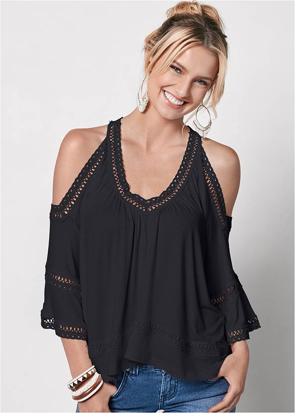 Cold-Shoulder Lace Trim Top,Frayed Cutoff Jean Shorts,Lightweight Cargo Pants,Pearl By Venus® Strapless Bra, Any 2 For $75,Embellished Combat Boots,Fringe Detail Bag