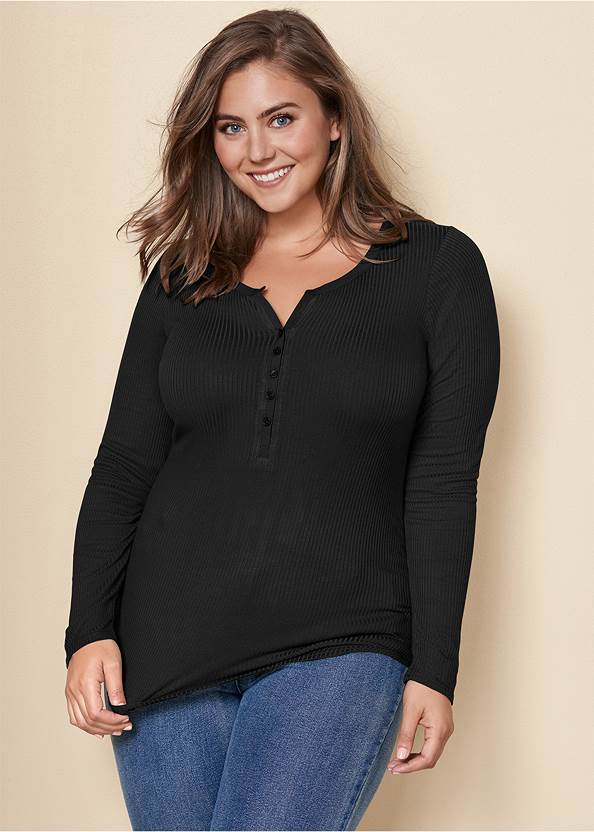 Front View Ribbed Henley Top