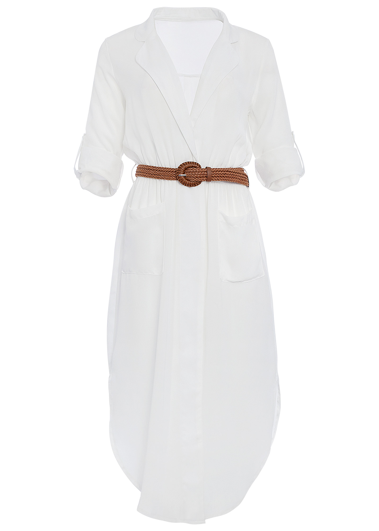 BELTED MIDI SHIRT DRESS in White | VENUS