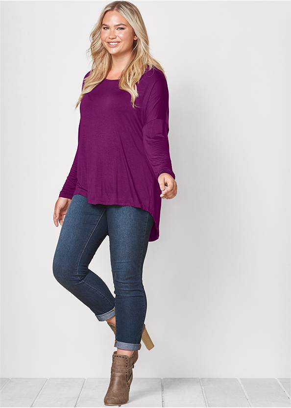 Button Back Scoop Neck Top,Mid Rise Color Skinny Jeans,Mid Rise Slimming Stretch Jeggings,Pearl By Venus® Strappy Plunge Bra, Any 2 For $75,Wrap Stitch Detail Booties,Whipstitch Peep Toe Booties