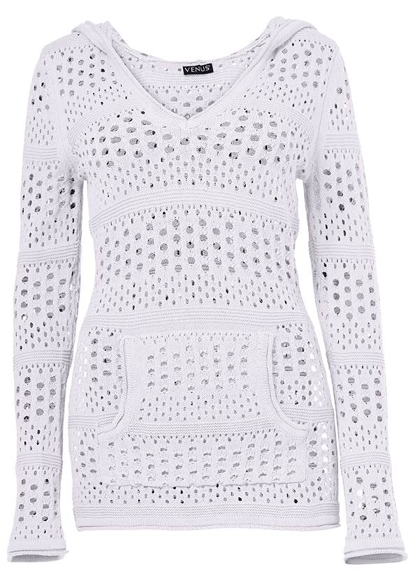 Plus Size Long Sleeve Hooded Sweater in White | VENUS