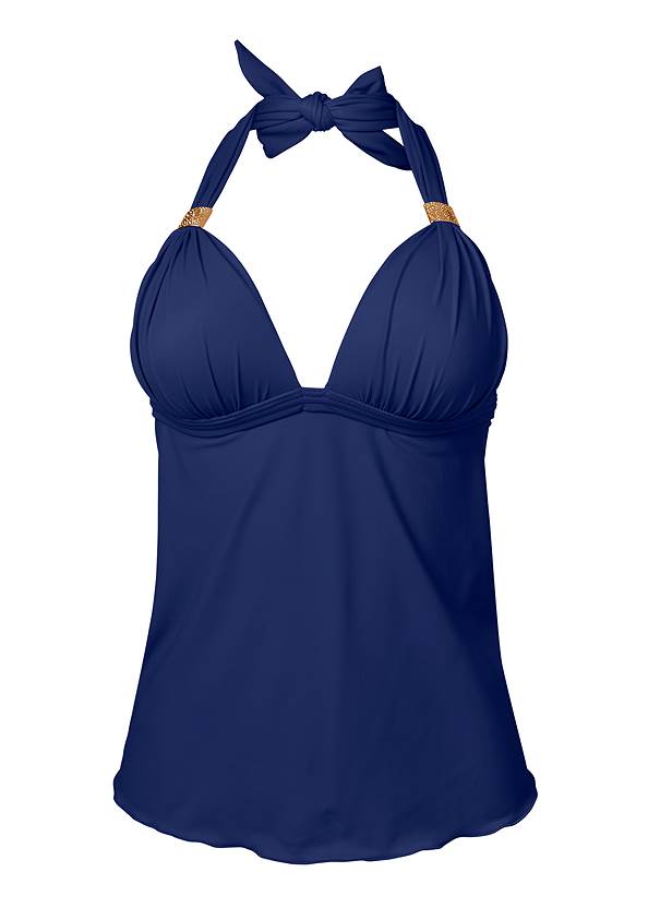 Goddess Ruffle Hem Halter Tankini Top in Navy Blue | Bikini | VENUS
