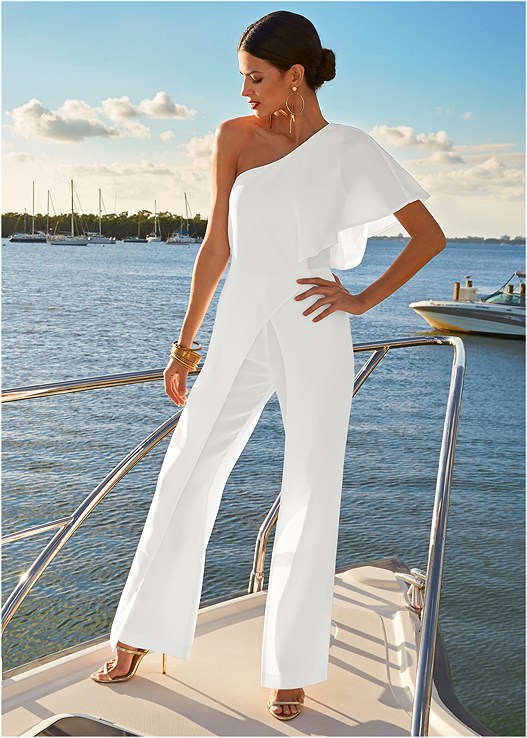 white one shoulder jumpsuit