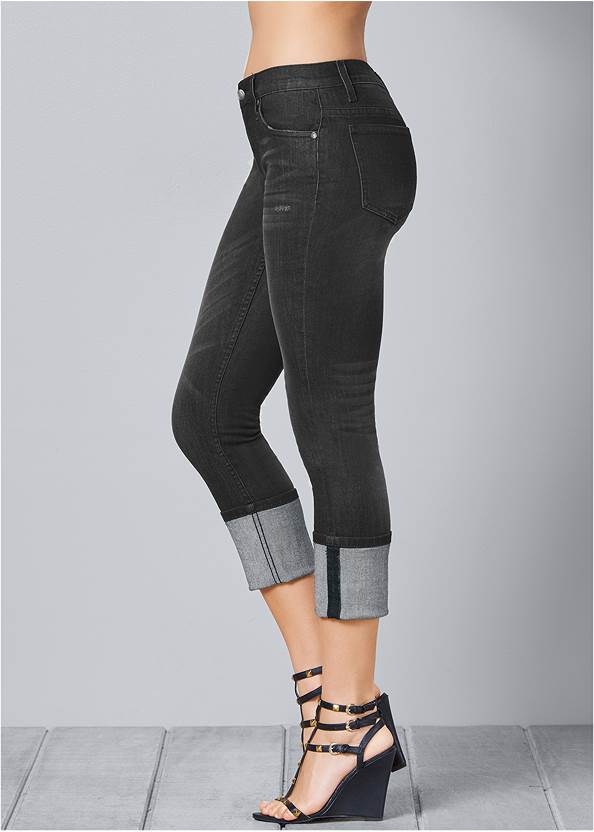 Back View Cropped Cuff Jeans