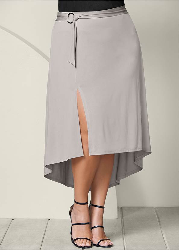 Alternate View Belted High-Low Maxi Skirt