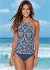 Front view Ruched Side Halter Tankini Top