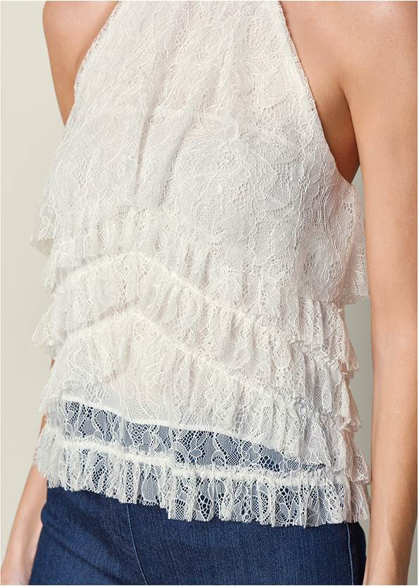 LACE HALTER TOP in Off White