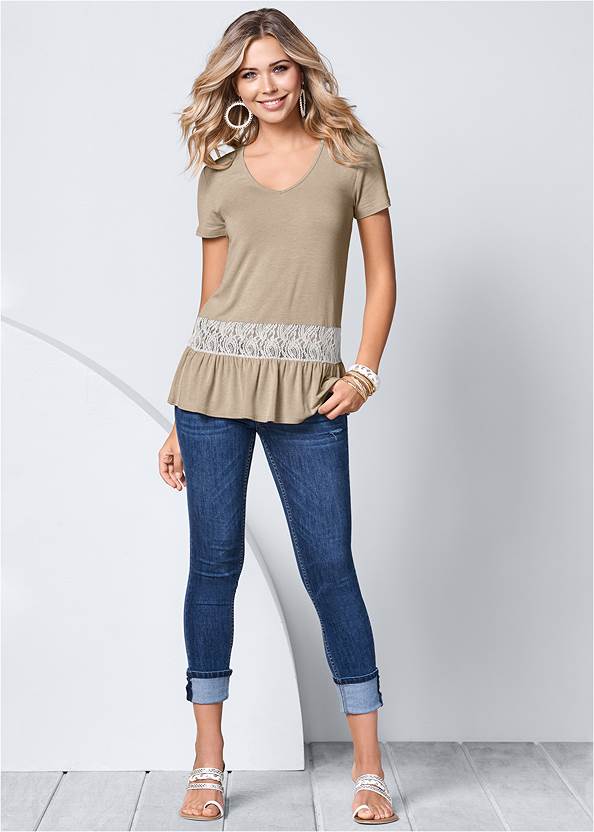 Front view Lace Inset V-Neck Top