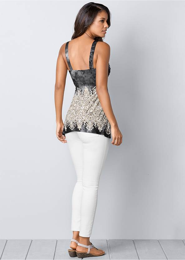 Full back view Embellished Print Top
