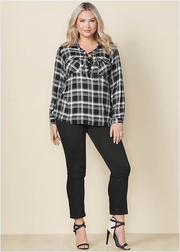 Alternate View Plaid Lace-Up Top
