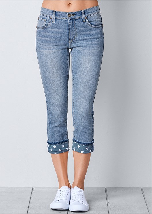 womens blue jean capris